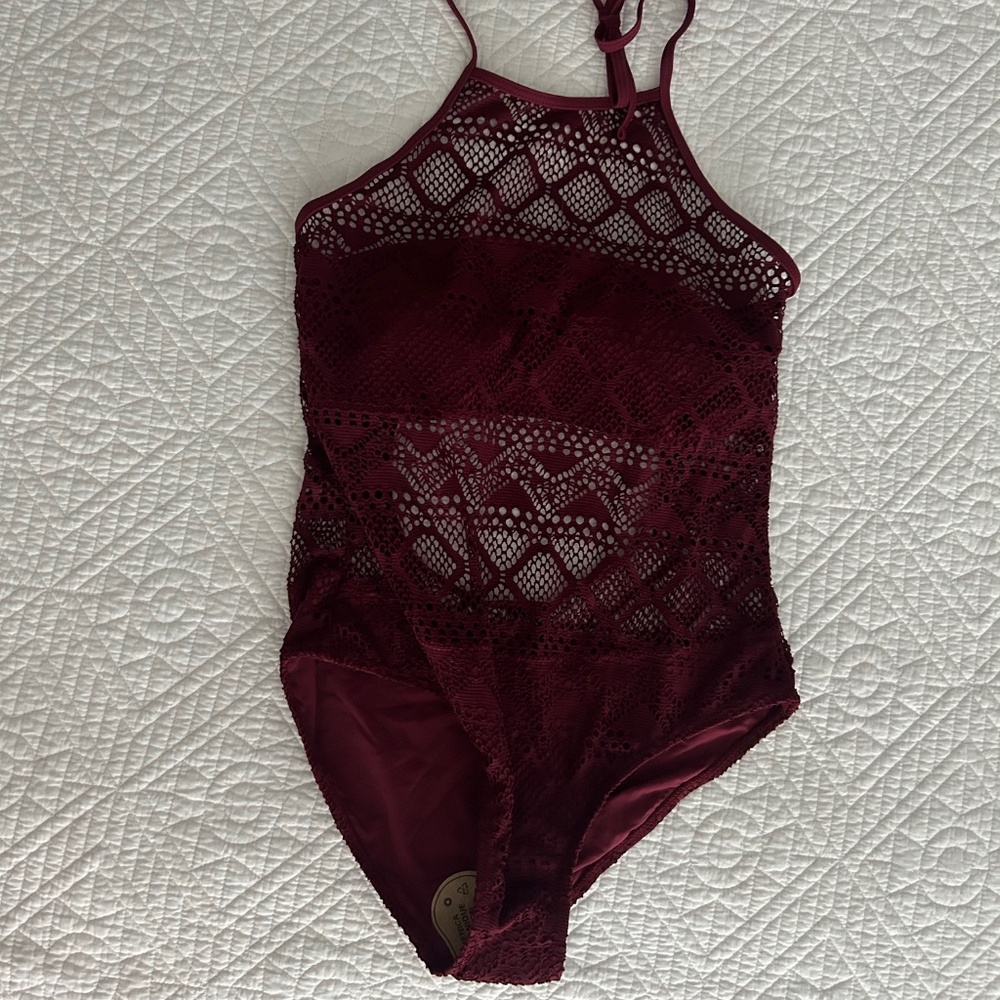 BRAND NEW Burgundy mesh one piece swimsuit